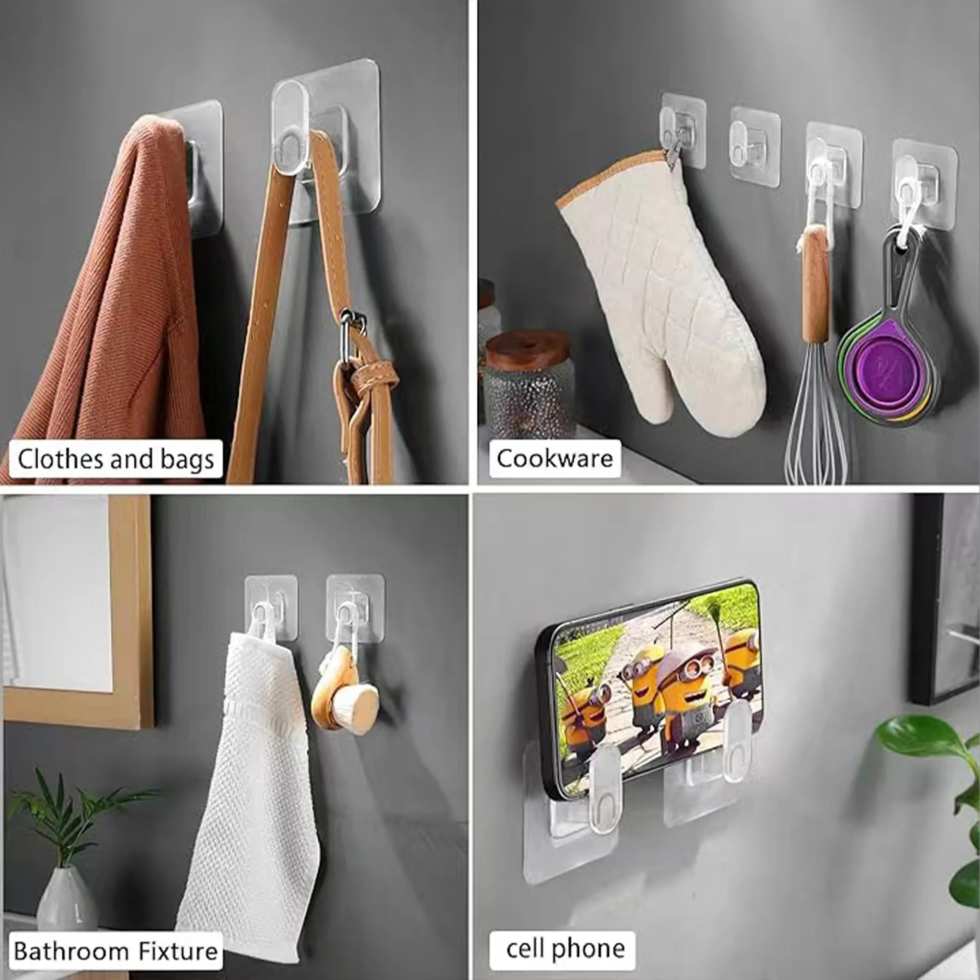10Pcs Self-Adhesive Strong Hooks Bathroom Towel Clothes Transparent Sticky Hooks Key Holder Multi-Purpose Kitchen Wall Organizer