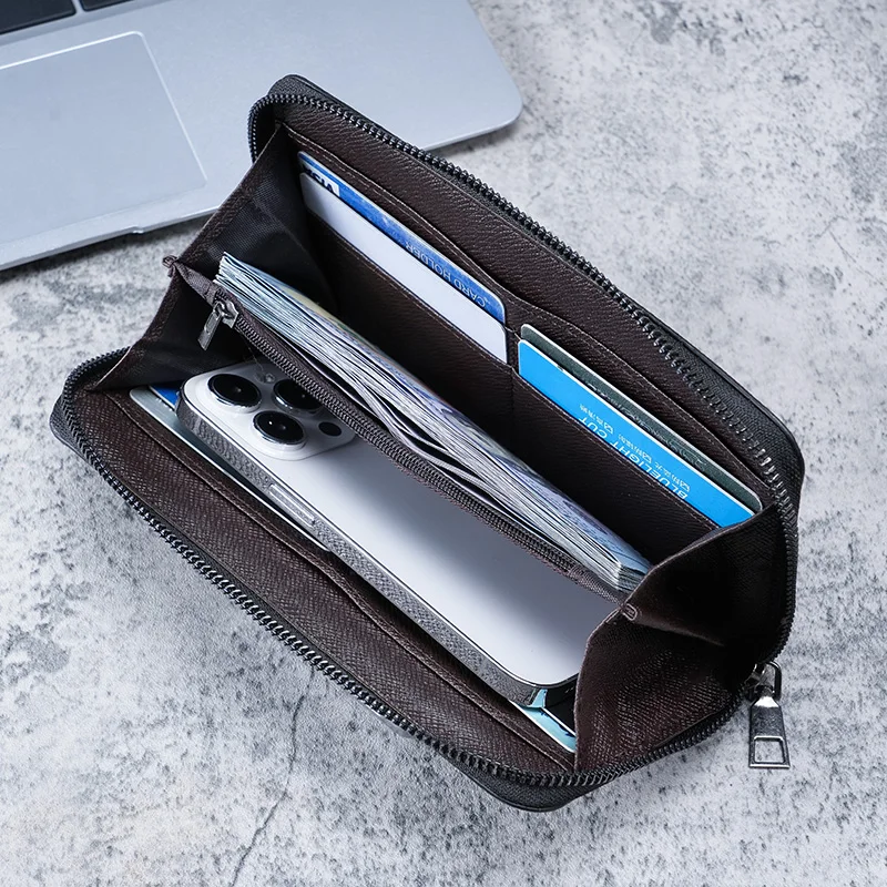 Mens Large Capacity Canvas Wallet - Multi-Card Zipper Clutch