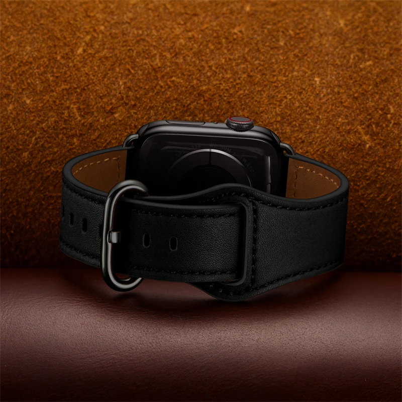 Business Real Leather Loop Bracelet Belt Band for Apple Watch SE 7654 42MM 38MM 44MM 40MM Strap on Smart iWatch 7 Watchband 45mm