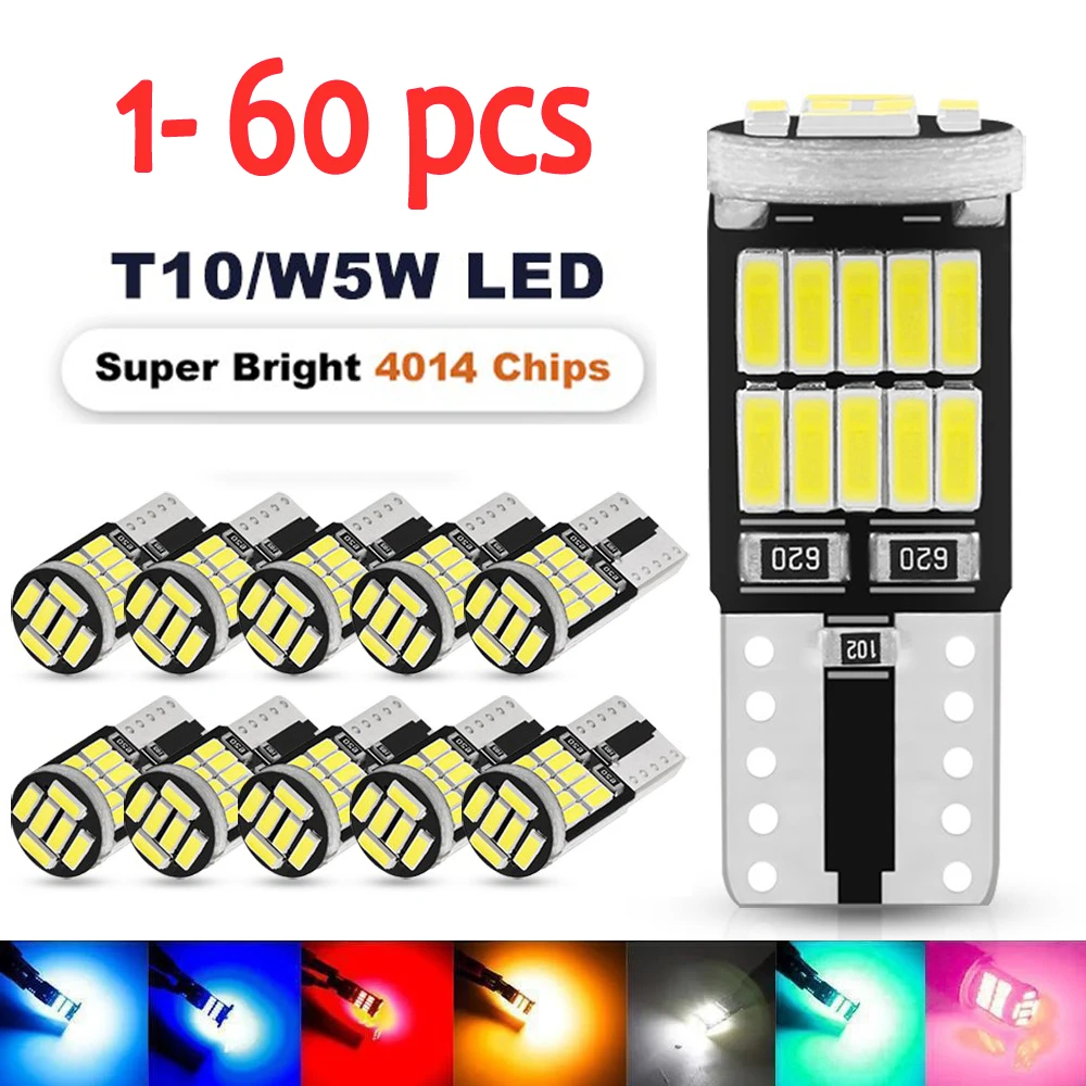 thumbnail image 1 of 1-60 piezas T10 W5W 194 501 Led Canbus sin error Luz interior del automóvil T10 26 SMD 4014 Chip Luces de instrumentos blancas puras Lámpara Bombilla automática, 1 of 4