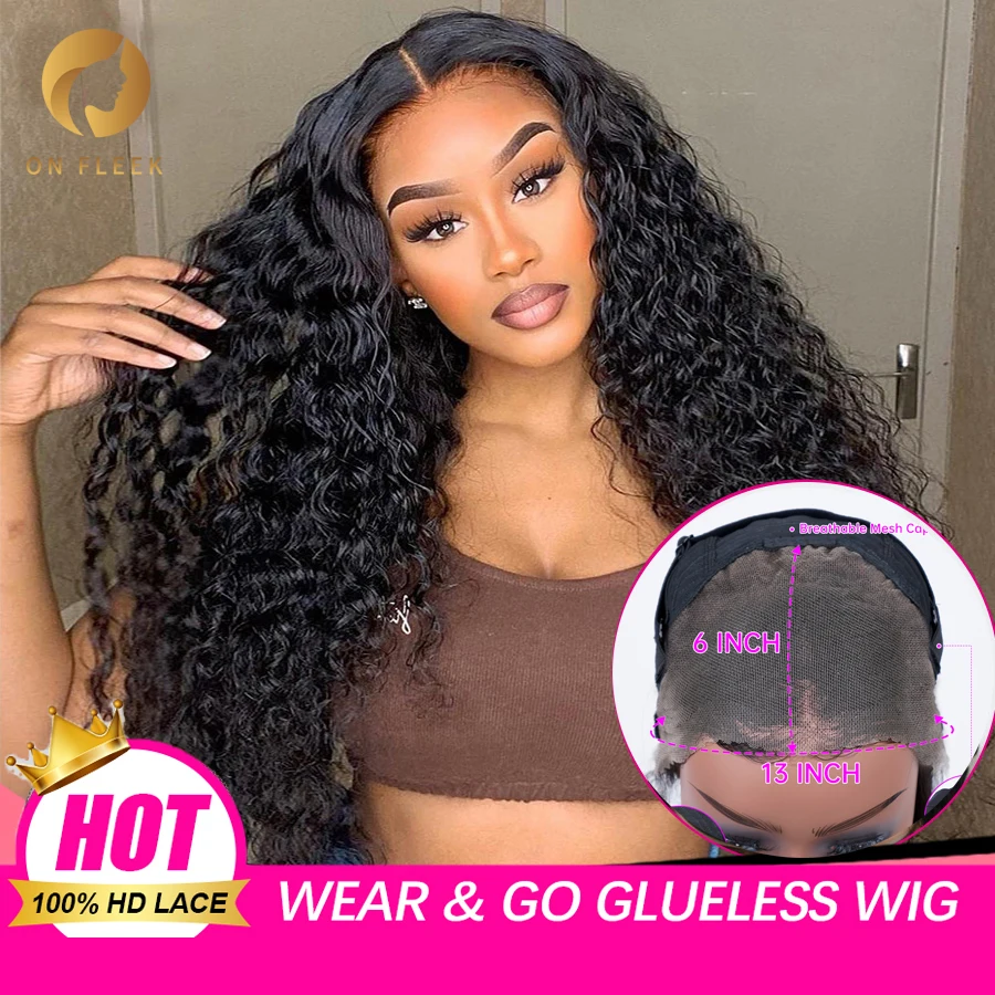 Perruque Lace Front Wig sans colle bouclée, cheveux naturels, pre-plucked, Deep Wave, pre-plucked, 5x5, 13x4, 13x6