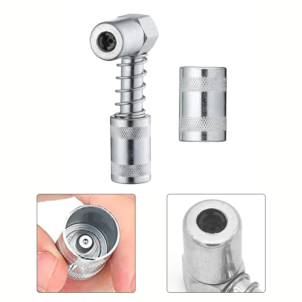 

2pcs 90 Degree Grease Nozzle Adapter 3 Jaw Coupler Grease Fitting Tool With Sleeve 3000-4500PSI Carbon Steel Spring-Loaded Sleev