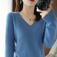 Spring Hot Sale Of The Season Slim Fit V-Neck Knitted Base Shirt Thin Fashionable Inner Wear Pure Color Hoodie Soft Cotton Women