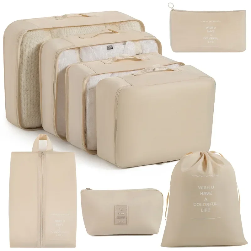 

8pcs/set Twill Oxford Travel Storage Bag Solid Color Clothing Bra Organizer Sack Digital Shoe Compression Luggage Sorting Pouch