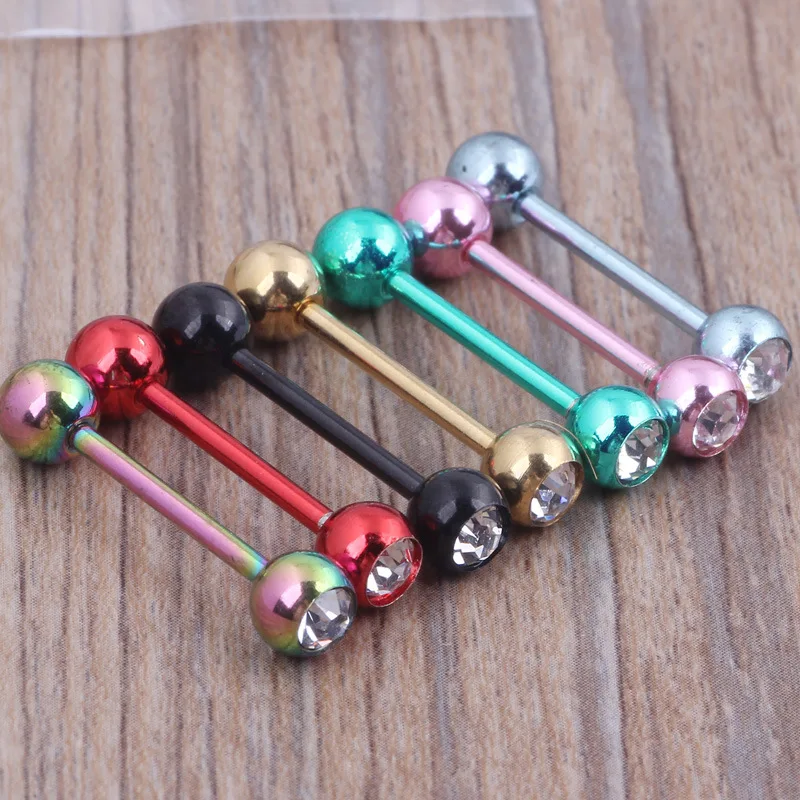 

Plated steel ball stainless steel straight rod drill tongue nail double head round ball dumbbell nipple nail body piercing jewel