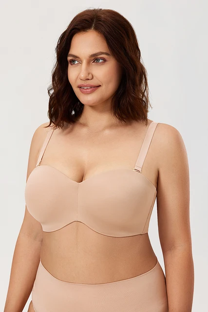 DELIMIRA Women's Strapless Bra Silicone-Free Minimizer Bandeau Plus Size  Unlined Beige 32B at  Women's Clothing store