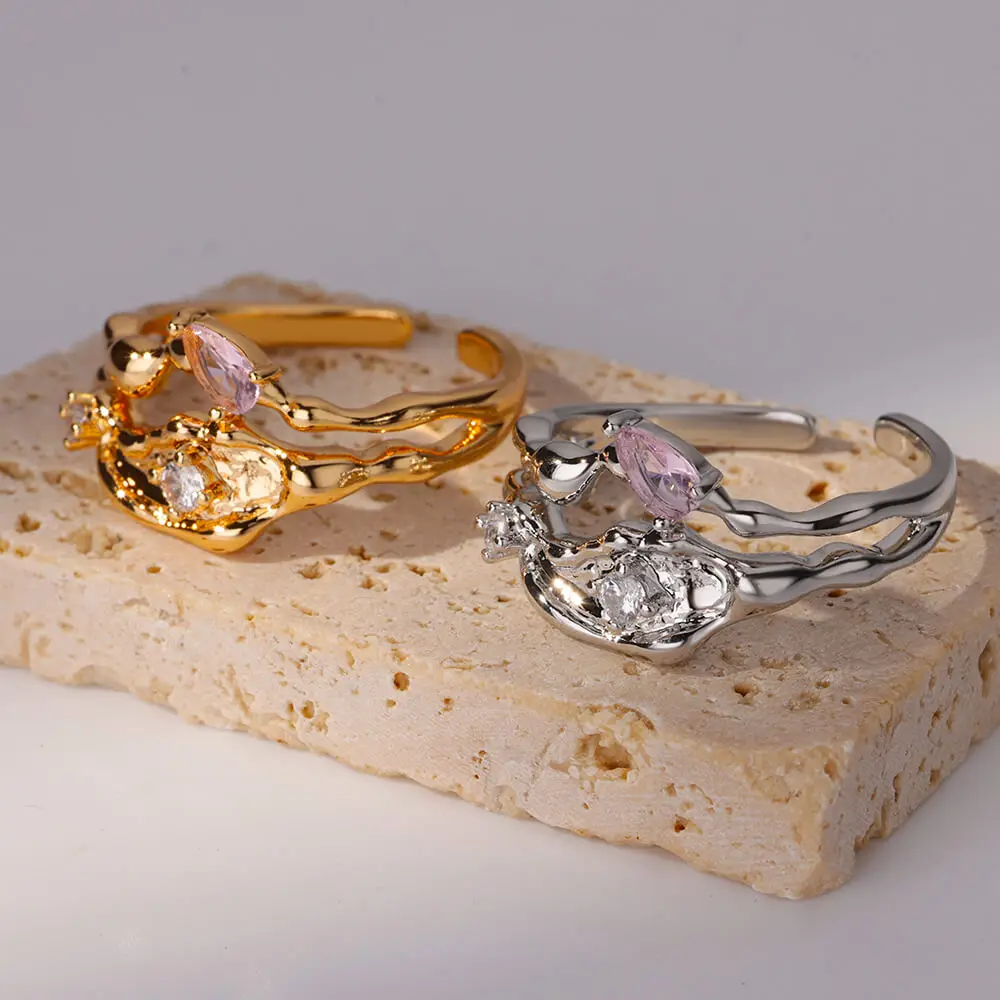 Zircon Jewelry Stainless Steel Ring for Women Gold Plated Daily Wear