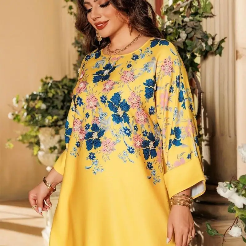 39BD Women Kaftan Kleid Islamische Kaftan Roben Kleid in voller Länge Kaftan Kleid Blumendruckkleid – Detail 10