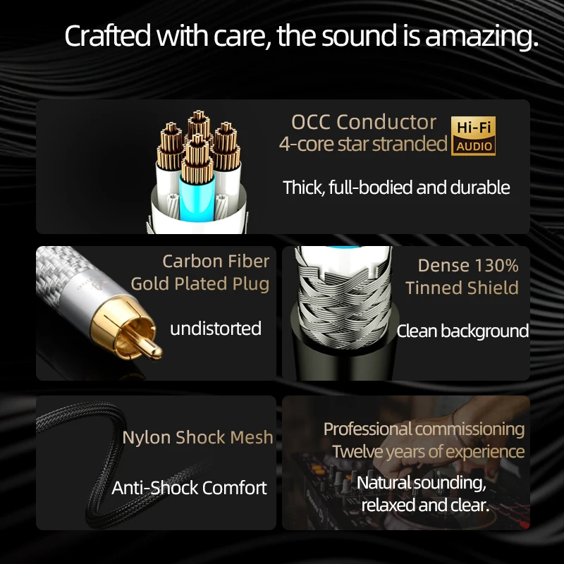 Premium HiFi 4.4mm to 2RCA Audio Cable with OCC Core