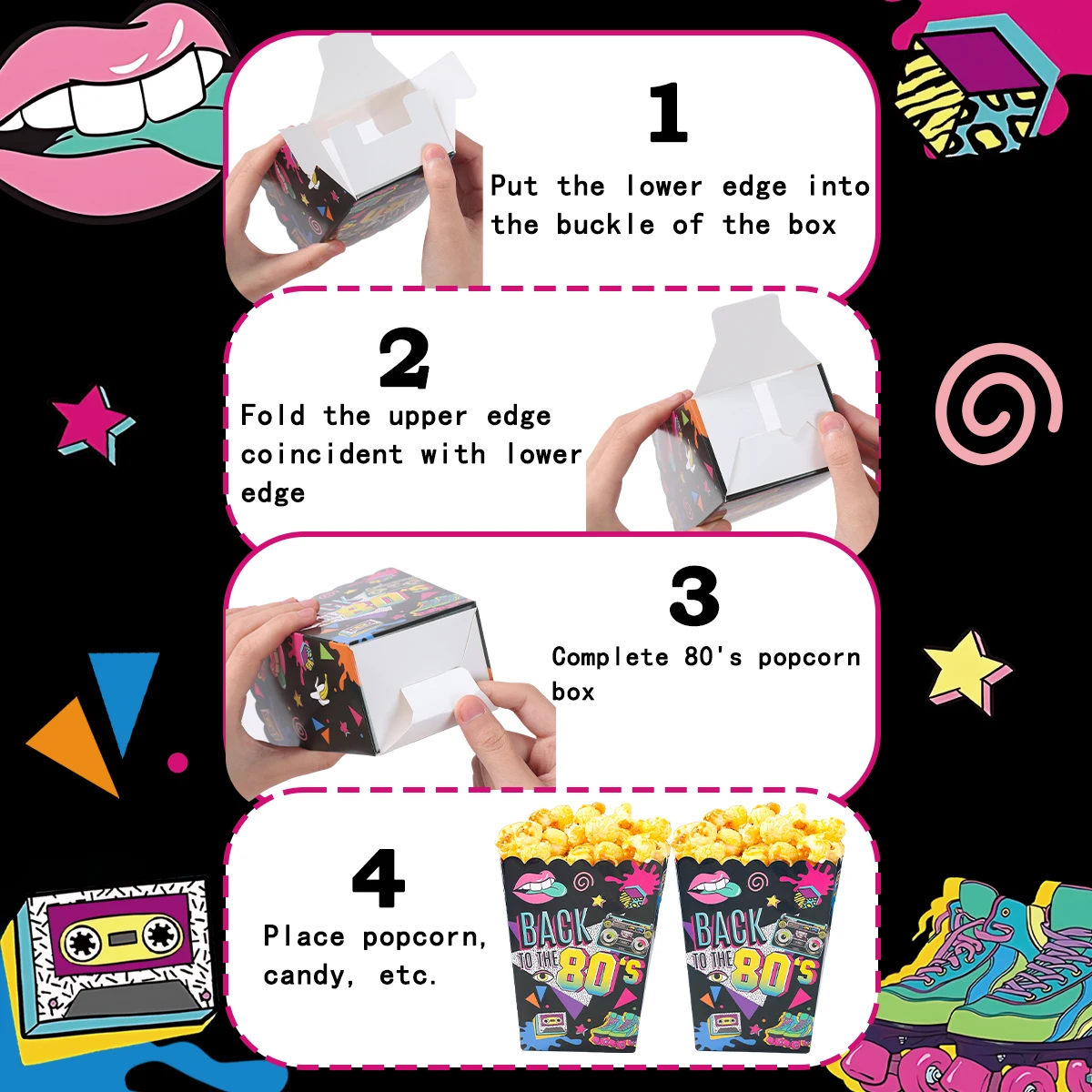 80er 90er Papier Popcorn Box Zurück in den 80er 90er Geburtstag Party Dekoration Erwachsene Geburtstag Party Supplies Geschenk Gefälligkeiten Jubiläum – Detail 8