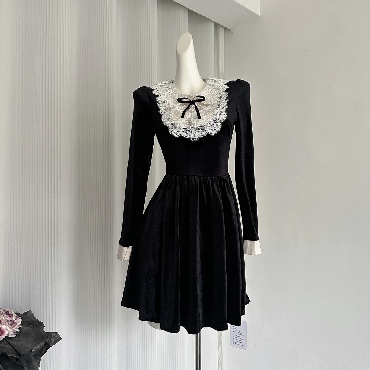 French Vintage Princess Evening Party Dresses Women Lace Patchwork Velvet Mini Dress A-line Korean Fashion Autumn Vestidos Mujer