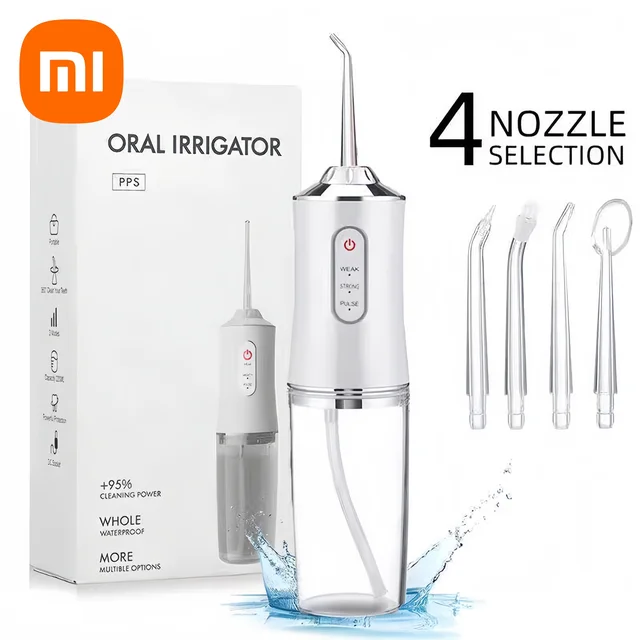 Xiaomi Electric Water Flosser Portable Mouthwash Rechargeable Toothbrush 4 Nozzles 240ml Large Water Tank IPX7 Waterproof 3 Mode