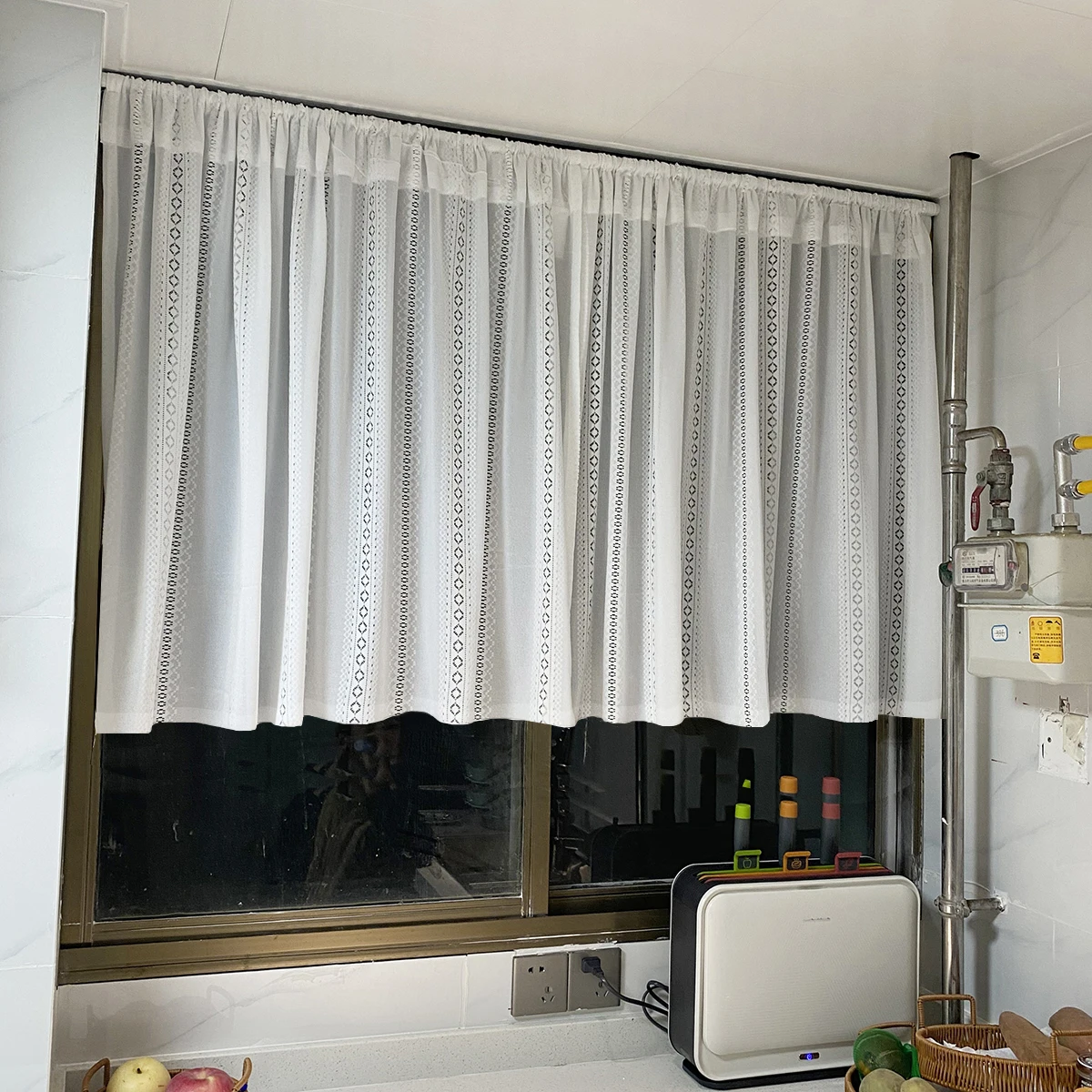 1 PC White Valance Rod Pocket Pastoral Minimalist Style Short Curtain for the Living Room Decor