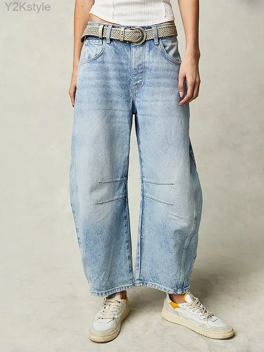 

Women Casual Baggy Mid Waist Jeans Wide Leg Loose Boyfriend Denim Pants Straight Leg Cropped Barrel Jeans Y2k Clothes