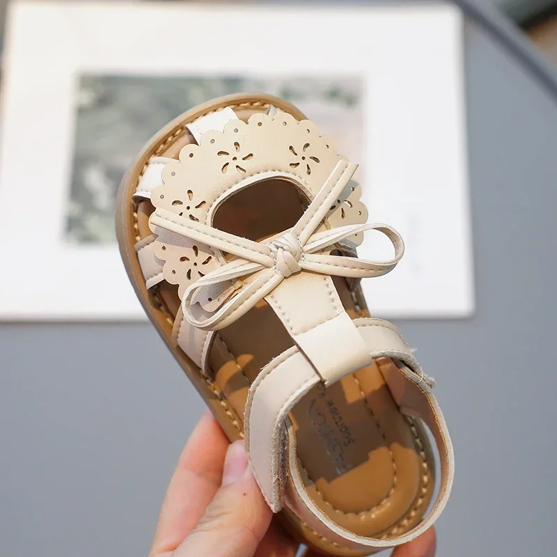 Girls Baby Sandals Summer Bow Beige Soft Girls Walking Shoes 2-12 Years Old Pink Fashion Non-slip Children Sandals Baby Shoes 3