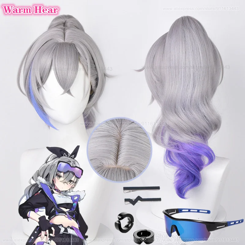 

41cm Silver Wolf Cosplay Wig Honkai Star Rail Silver Gray Gradient Ponytail Cosplay Anime Wig Heat Resistant Hair Wigs + Wig Cap