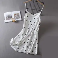 LOVE Print Chemise Nightgown Sexy Female Strap Nightdress Summer Lady Silky Satin Sleepwear Gown Lingerie Backless Home Dress