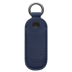 Leather USB Flash Drive Protective Pouch with Key Ring Holder (Navy Blue)