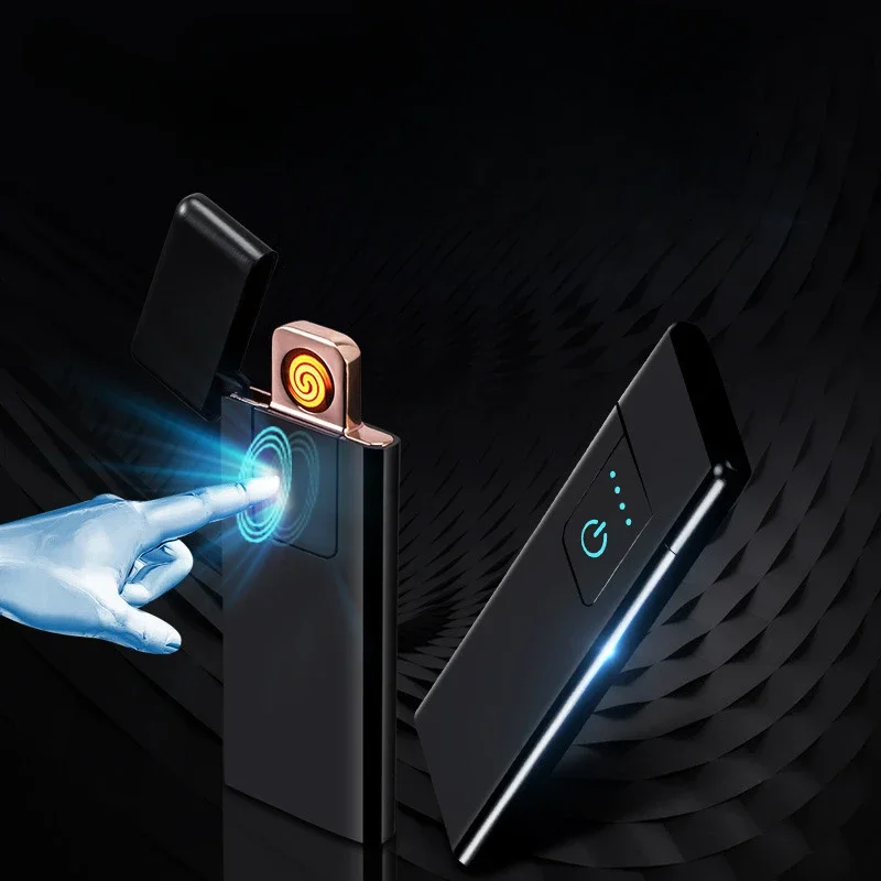 

Ultra Thin Fingerprint Touch Sensing Windproof Charging Lighter, Electric Hot Wire Power Supply Display, Metal Lighter