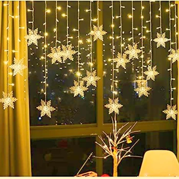 3.2M Christmas Snowflake Curtain String Lights Indoor Christmas Light Wedding Home Party New Year LED Xmas Lamps Eave Decoration 1