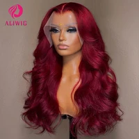 Perruque Lace Frontale Rouge Bordeaux 99j Body Wave avec Dentelle HD pour Femmes, Cheveux Humains Brésiliens Remy Sans Colle, En Promotion 1