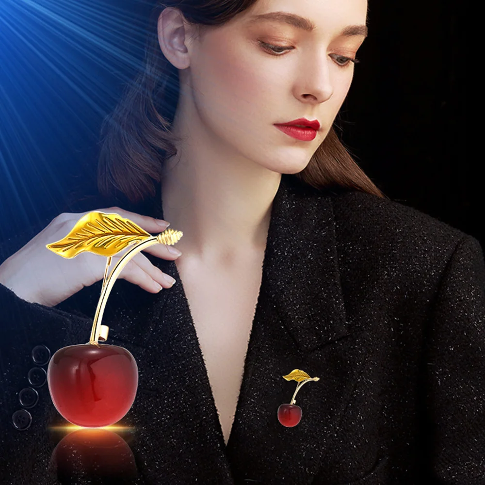 

Korean Fashion Sweet Cherry Brooches For Women Simple Fresh Fruit Alloy Brooch Pin Versatile Suit Accessories Party Jewelry Gift