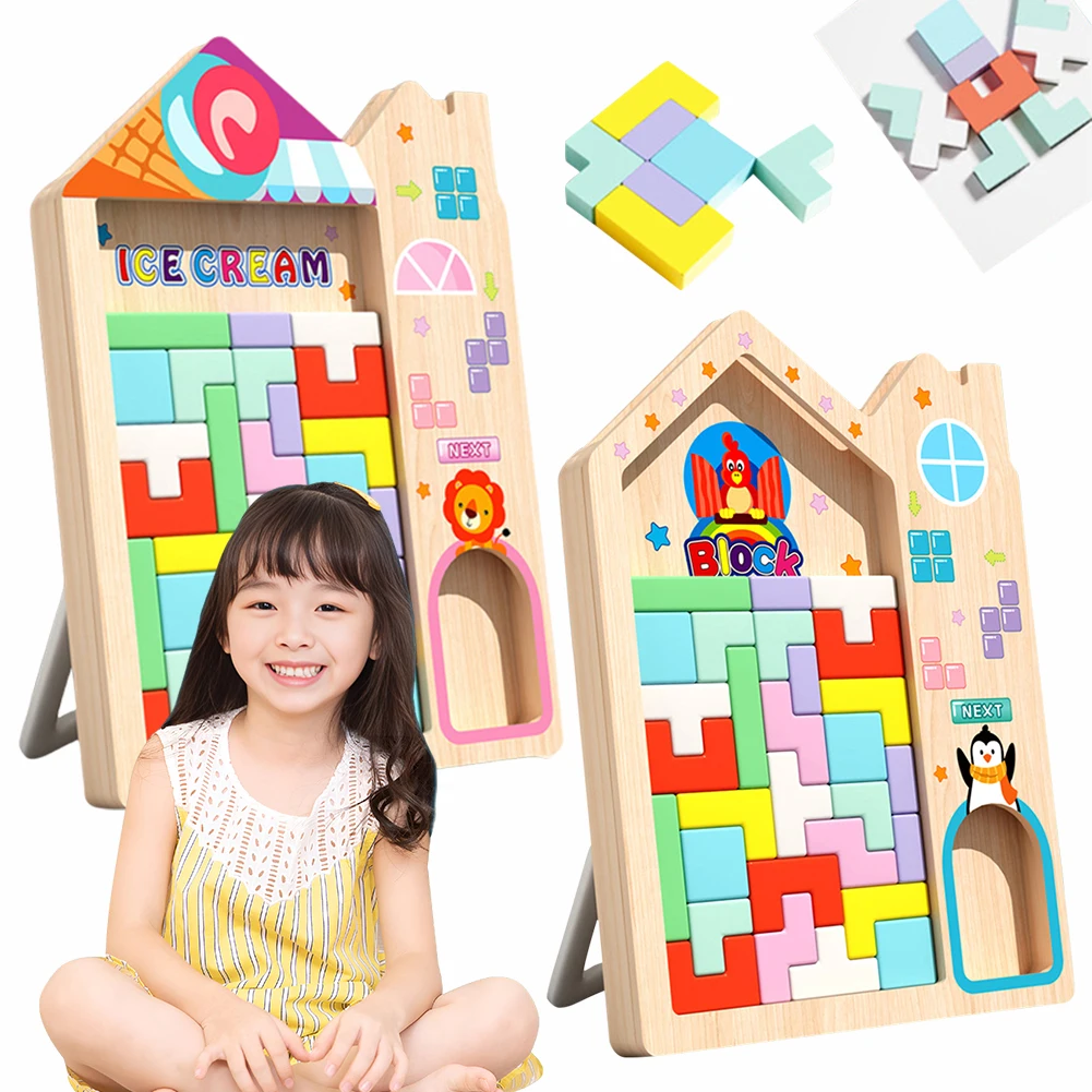 Montessori Toys Colorful Wooden Blocks Puzzle Brain Teasers Toy for 3 4 5 6 7 8 9 10 Year Old Boys Girls Kids