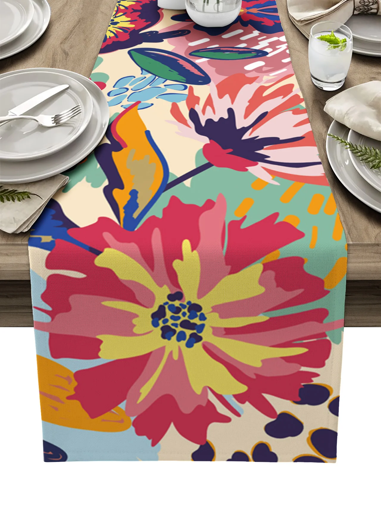 Watercolor Table Runner Peony Flower Plant Table Flag Home Kitchen Table Decoration Party Hotel Wedding Rectangular Tablecloths