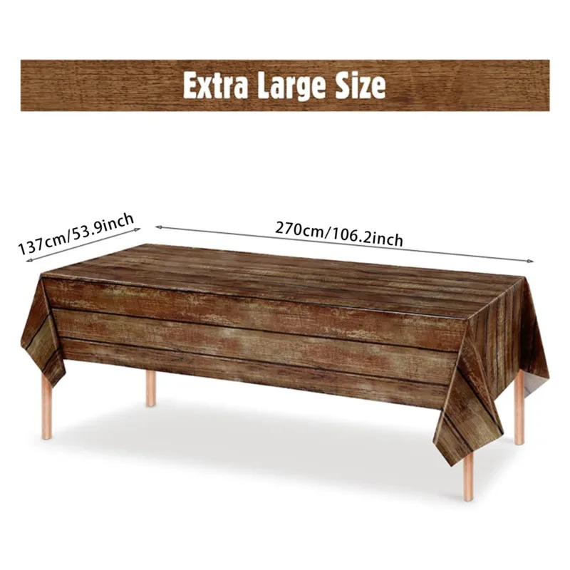 3pcs Brown Wood Grain Tablecloths Rustic Rectangle Plastic Table Covers Farmhouse Table Cloth Decor For Birthday Wedding Party 4