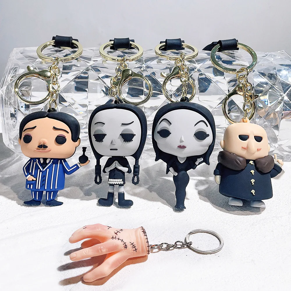 

Q Version Rubber Wednesday Addams Doll Figures 3D Keychain Cute Wednesday Pendant Key Ring Chain Accessories For Women Man Gift