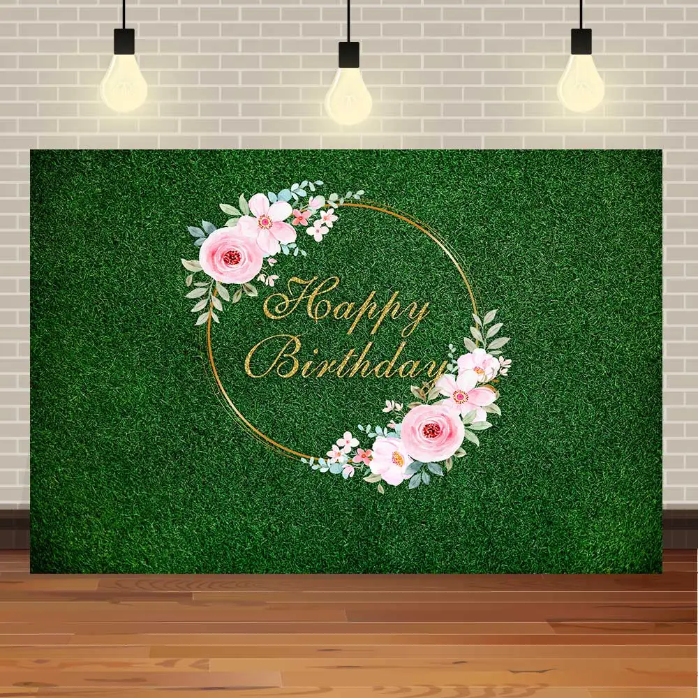 NeoBack Spring Pink Flowers Green Tree Baby Grass Portrait Outdoor Scenic Natural Banner Photo Backdrop Photography Background