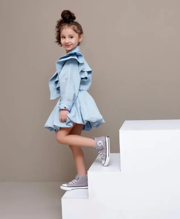 2025 الأوروبية والأمريكية الربيع والخريف الفتيات القطن واحد الوجهين معطف الدانتيل البتلة نصف تنورة الأطفال قطعتين مجموعة