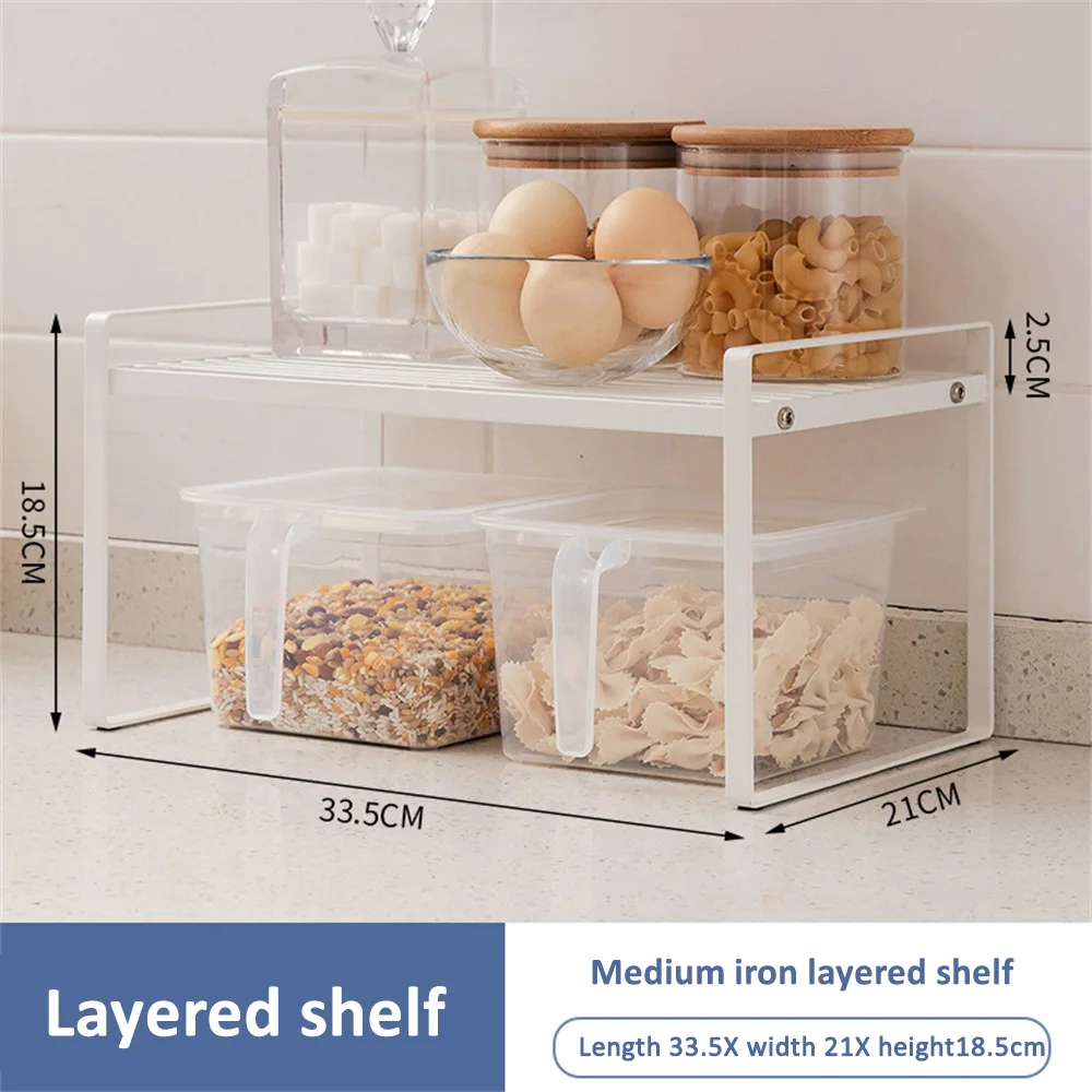  LEVADI Organizador apilable para armario de cocina, estante  para encimera, despensa, estante de especias de 20 pulgadas de largo, plato  de metal blanco, juego de 2 : Hogar y Cocina