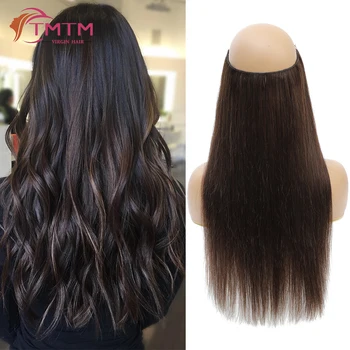 Invisible Wire Human Hair Extensions Fish Line Wire Hair Clip In Virgin Hair Extension Brazilian Bone Straight Hairpieces Halo
