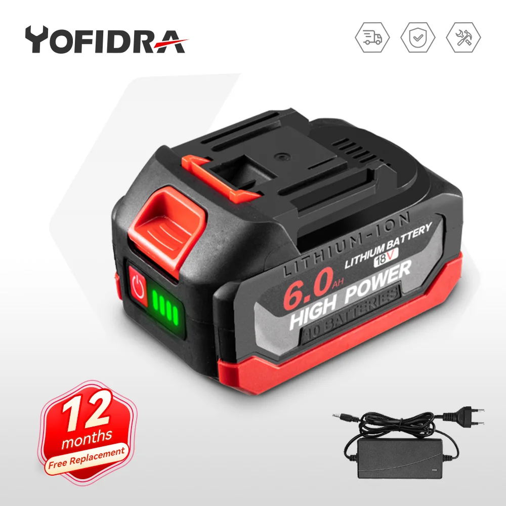 18V 6.0Ah Lithium Battery Rechargeable Battery EU Charger for Chainsaw Electric Drill Angle Grinder Wrench Blower Power Tool cordless leaf blower 20v electric leaf blower 2 0ah lithium battery and charger included for clearing leaf