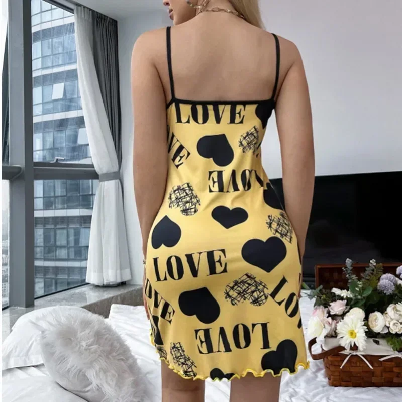 Women Nightgowns Women Nightdresses Sleeping Dress Sexy Spaghetti Strap V-Neck Nightdress Women Nightie Summer Loose Cotton Nightgown Female Cute Print Sleep Dress Light Sleepwear