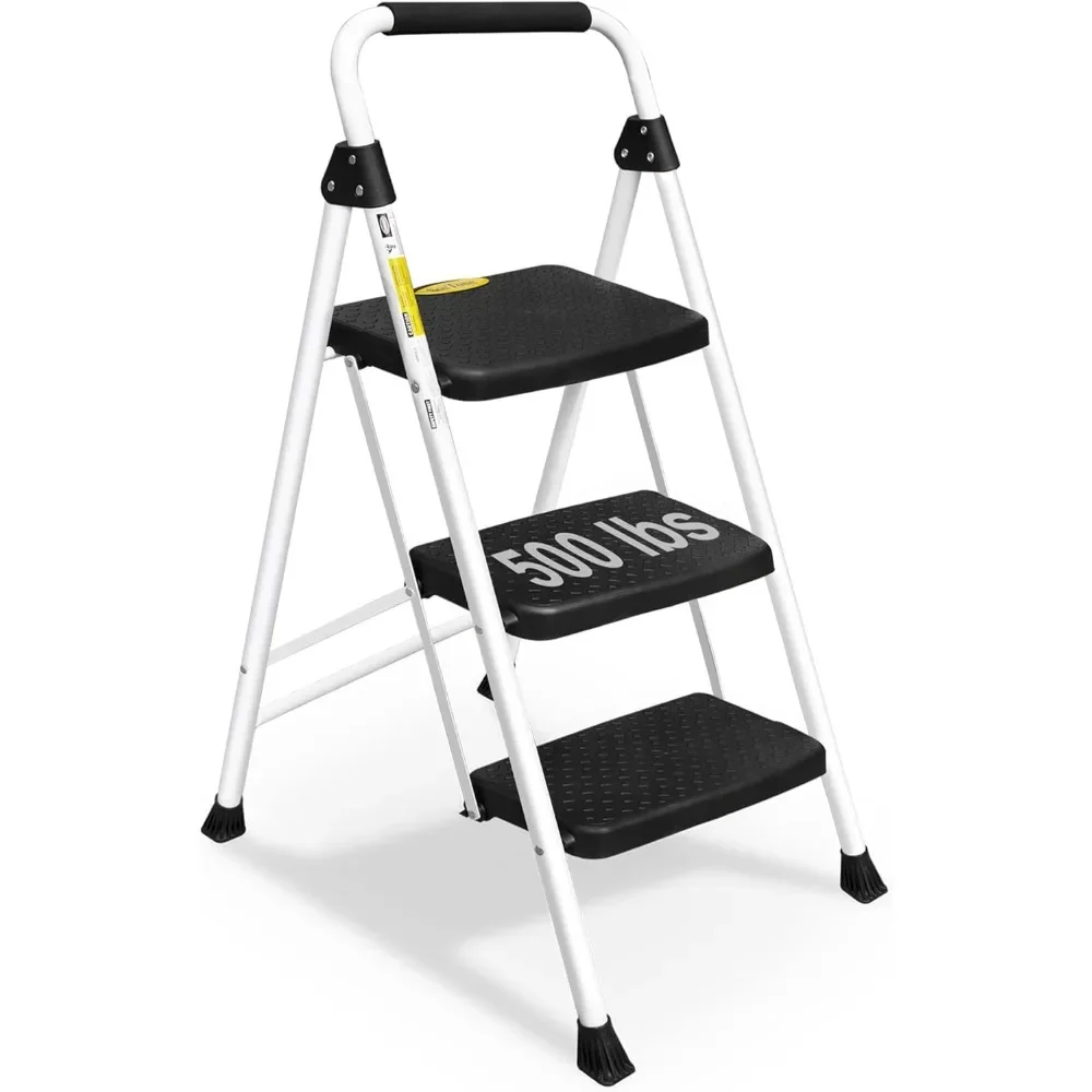 3 Step Ladder Folding Step Stool for Adults with Handle Lightweight 500lbs Capacity For Kitchen& Household