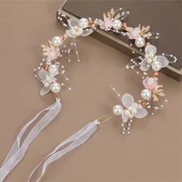 Headband And Wrist flower Pearl Crystal Corsage Bridesmaid Children Hand Flowers Marriage Beautiful Bride Wedding Accessories 5