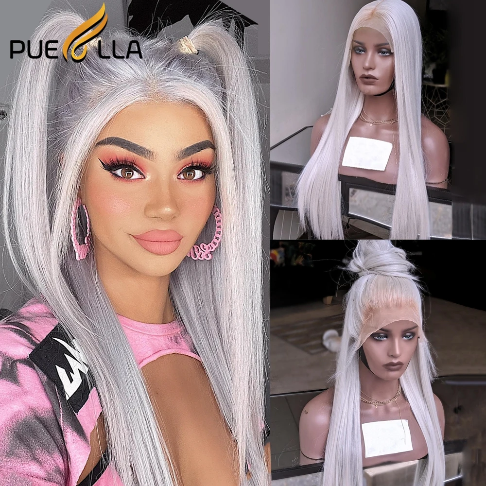 

Platinum Blonde Straight 13x4 Lace Front Human Hair Wig Transparent Ash Blonde Colored 13x6 Frontal Wigs For Women Preplucked