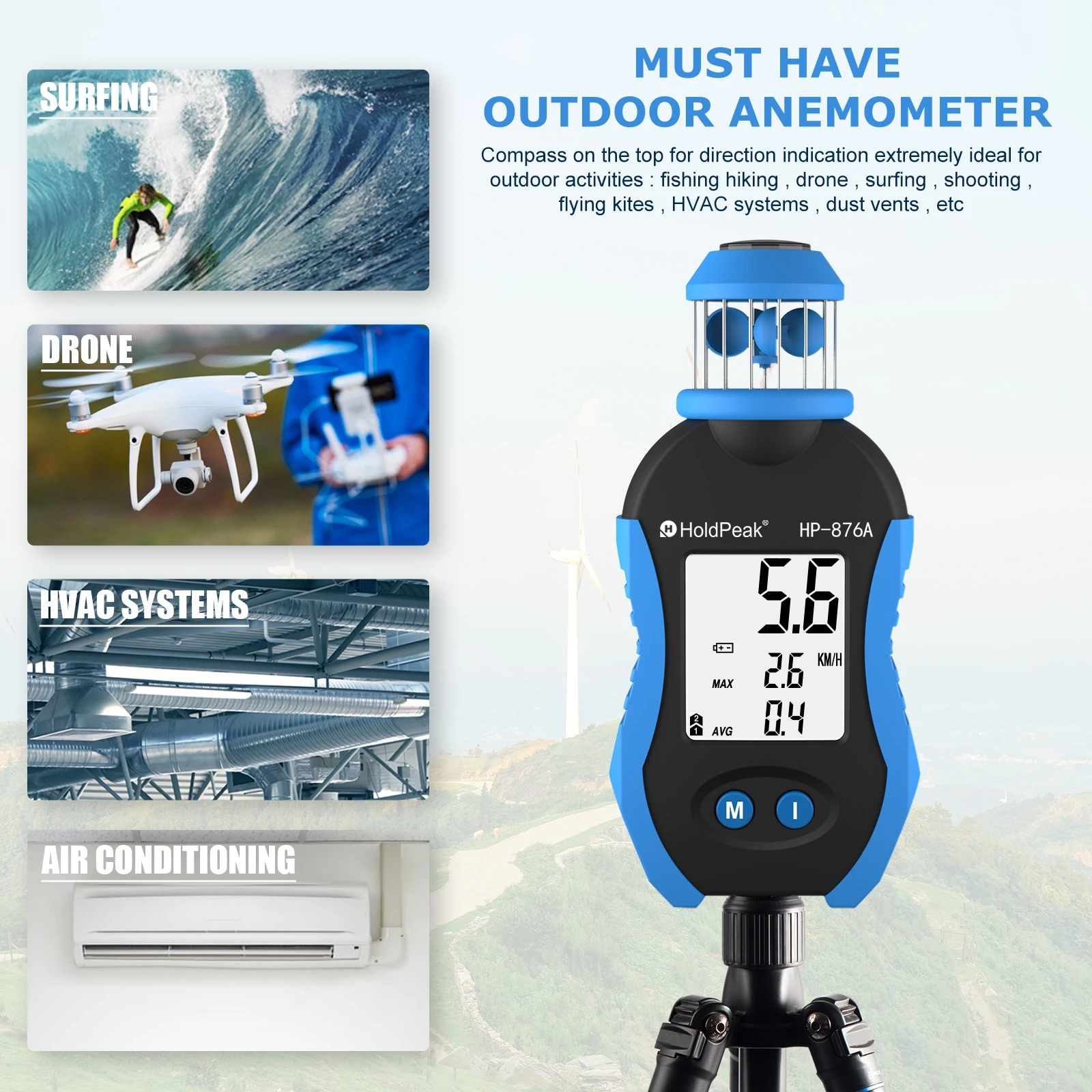 HoldPeak Digital Anemometer Handheld Wind Speed Meter, Pocket for Measuring Air Speed for HVAC Vents, Boat Sailing Shooting for speed meter,digital anemometer