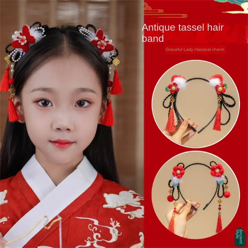 Chinese New Year Children's Cute Wig Hair Clip Princess Chinese Hair Clip Headband Holiday Gift 3