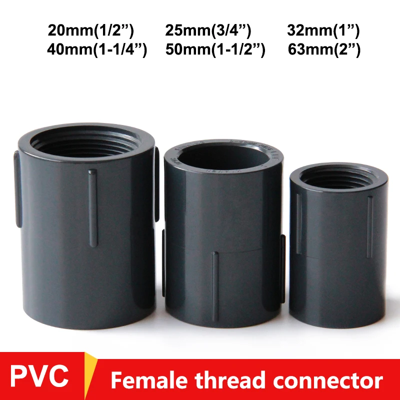 

1/2" 3/4" 1" 1-1/4" 1-1/2" 2" BSP Female Thread 20/25/32/40/50/63mm Socket Straight PVC Pipe Fitting Water Connector