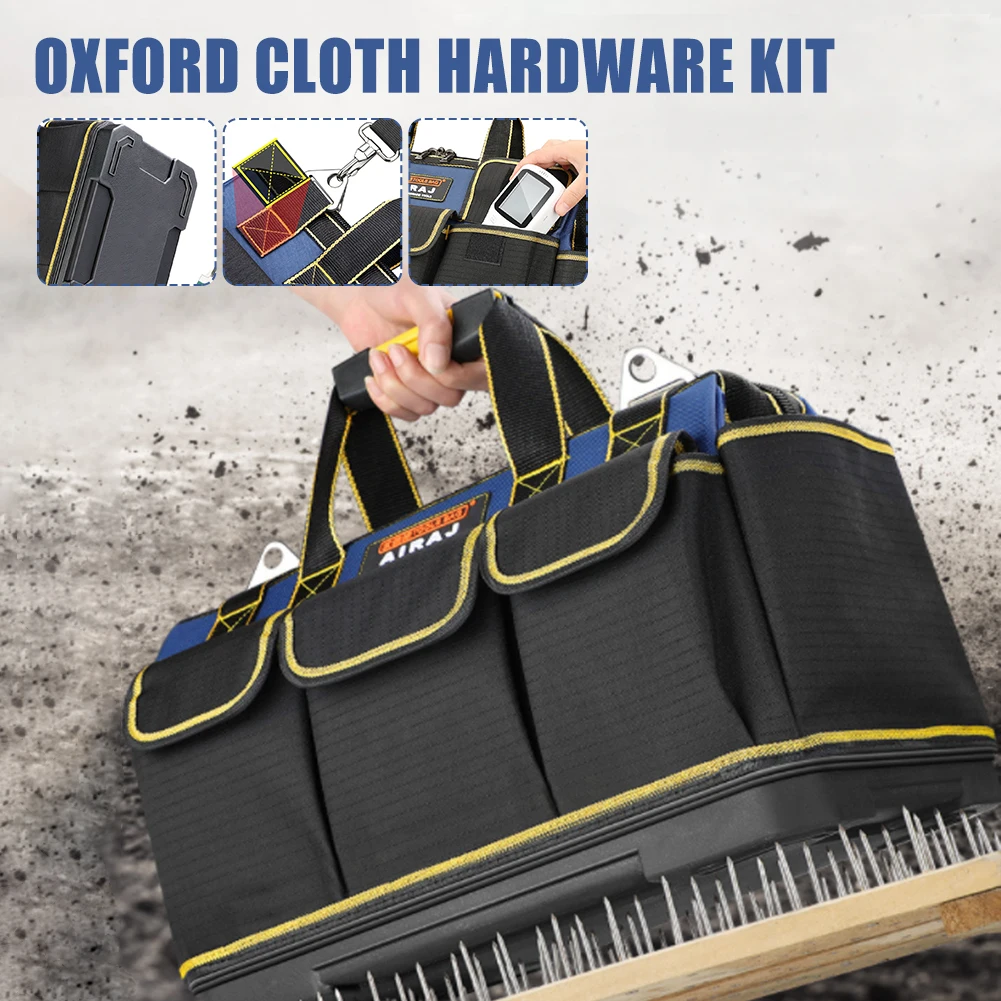 small tool pouch Multi-type Tool Bag 1680D Oxford Cloth Electrician Bag Wide Mouth Tool Bag Waterproof Storage Bag for Wrench Screwdrivers Nails rolling tool bag