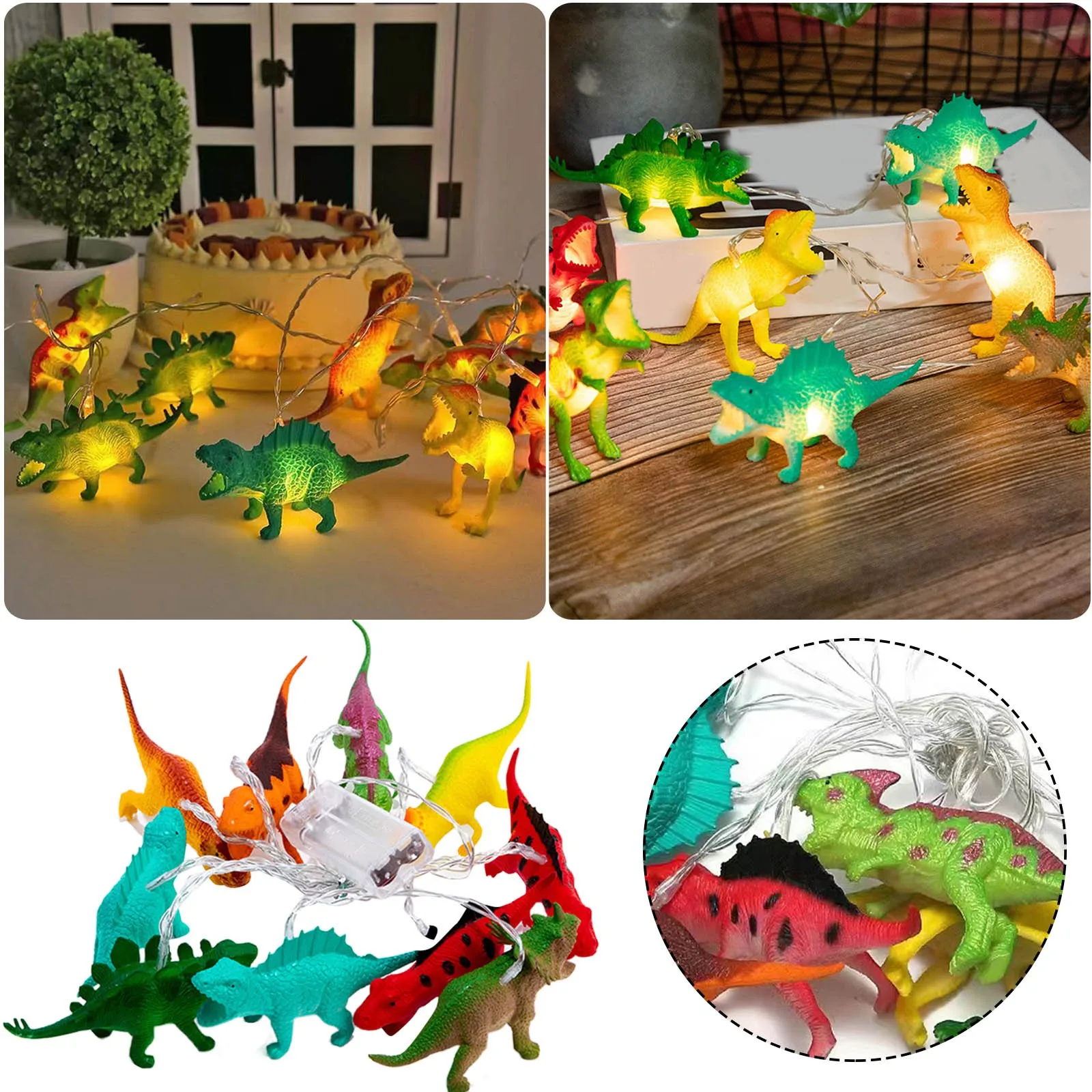 Xmas Decor Dinosaur String Lights Dinosaur Room Decor For Boys Christmas Party Supplies Dinosaur Battery Operated Lights For 200pcs battery insulator adhensive paper hollow insulating gasket 10 17mm wood cotton pulp for 18650 welder supplies accessories