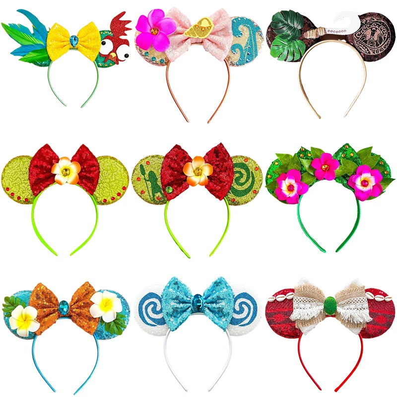 Disney Moana Hairbands Women Frangipani Ears Headband Kids Flower Sequins Bow Hair Bands for Girls Spiral Conch Hair Accessories фигурка funko pop disney moana maui 9927