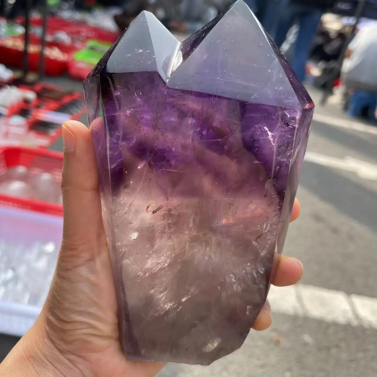 Natural Amethyst Twin Points Purple Gem Spiritual Healing Stone Obelisk Wand Stone Home Decor 2