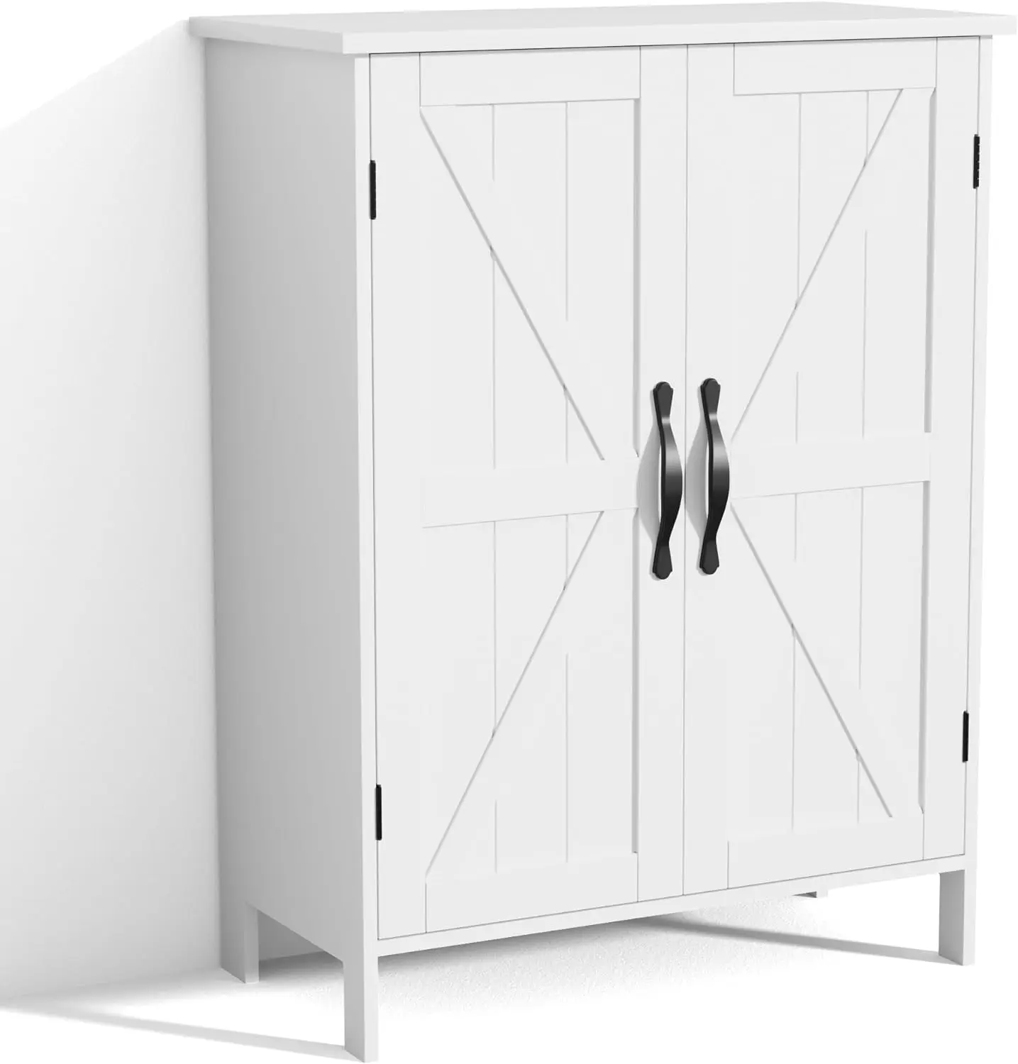 

Bathroom Floor Storage Cabinet with 2 Doors & Adjustable Shelves, Wooden Free Standing Cabinet Organizer, White