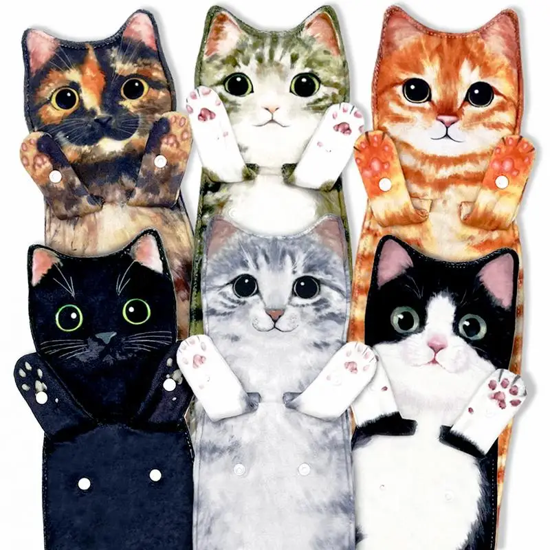 Funny Cat Hand Towels Kitchen Bathroom Hand Towel Quick Dry Soft Absorbent Microfiber Cat Shape Wipe Hands Towel For Lovers