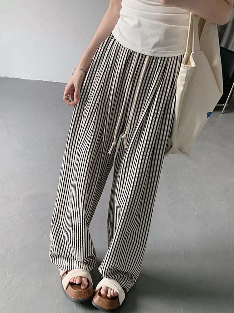 Womens Long Striped Pants New Straight Wide Leg Spring Summer Loose Long Sports Pants Female Suitable Trousers For Female