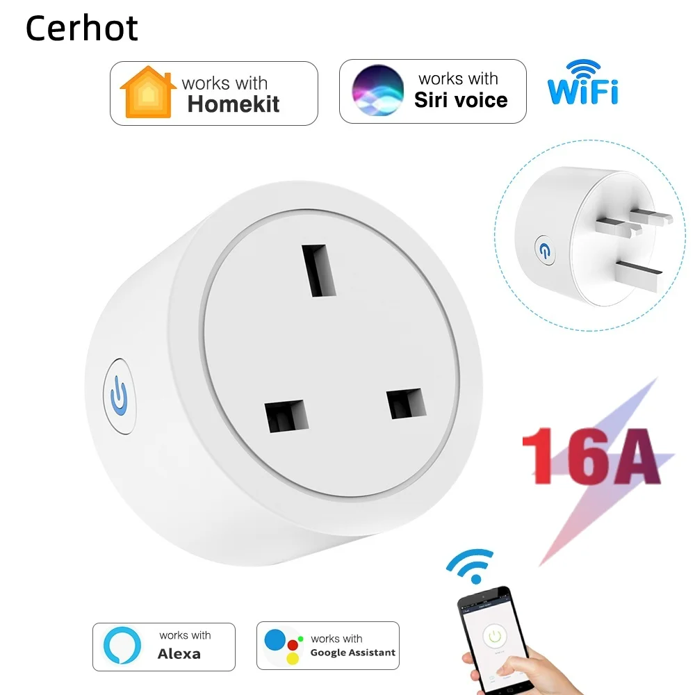 Apple Homekit 16A 3 Pin Uk Smart Plug Adattatore Per Spina Wifi Smart Home Con Apple Siri Alexa Funzione Timer Google Set Di Prese Di Corrente